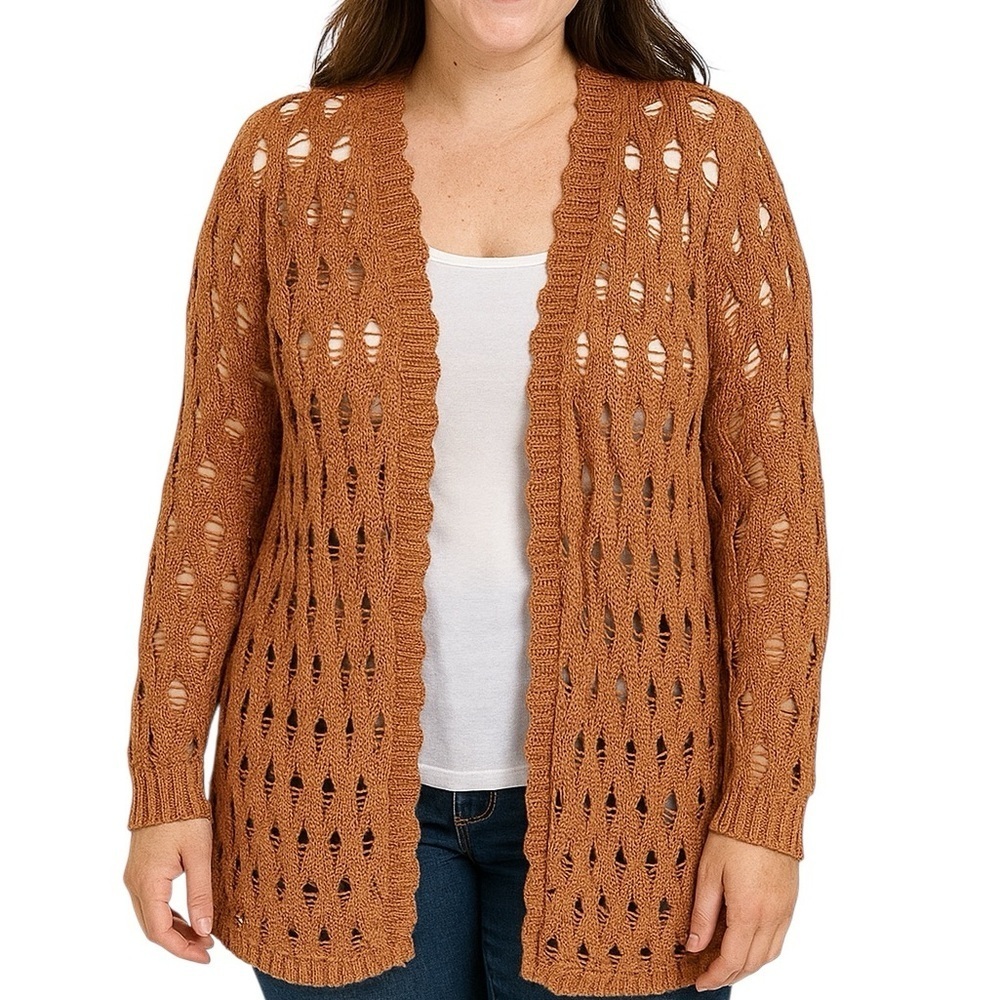 Daytrip Large Orange Boho Crochet Lace Open Front Cardigan Fall Layering Casual